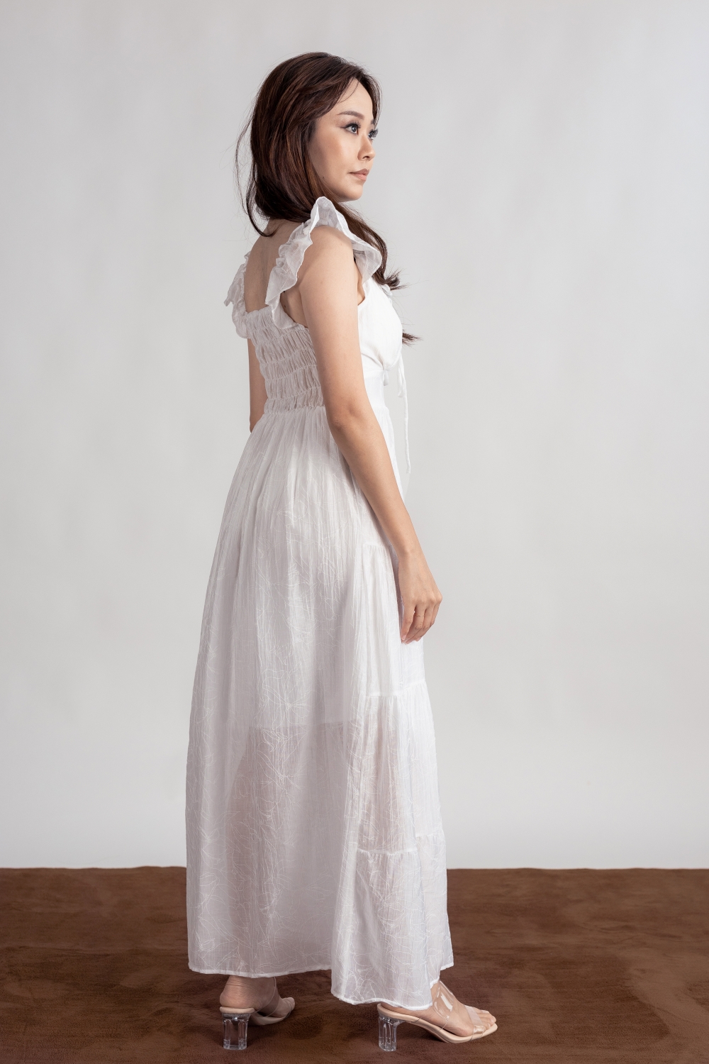 Floral Embossed Padded Maxi Dress - White - Image 12