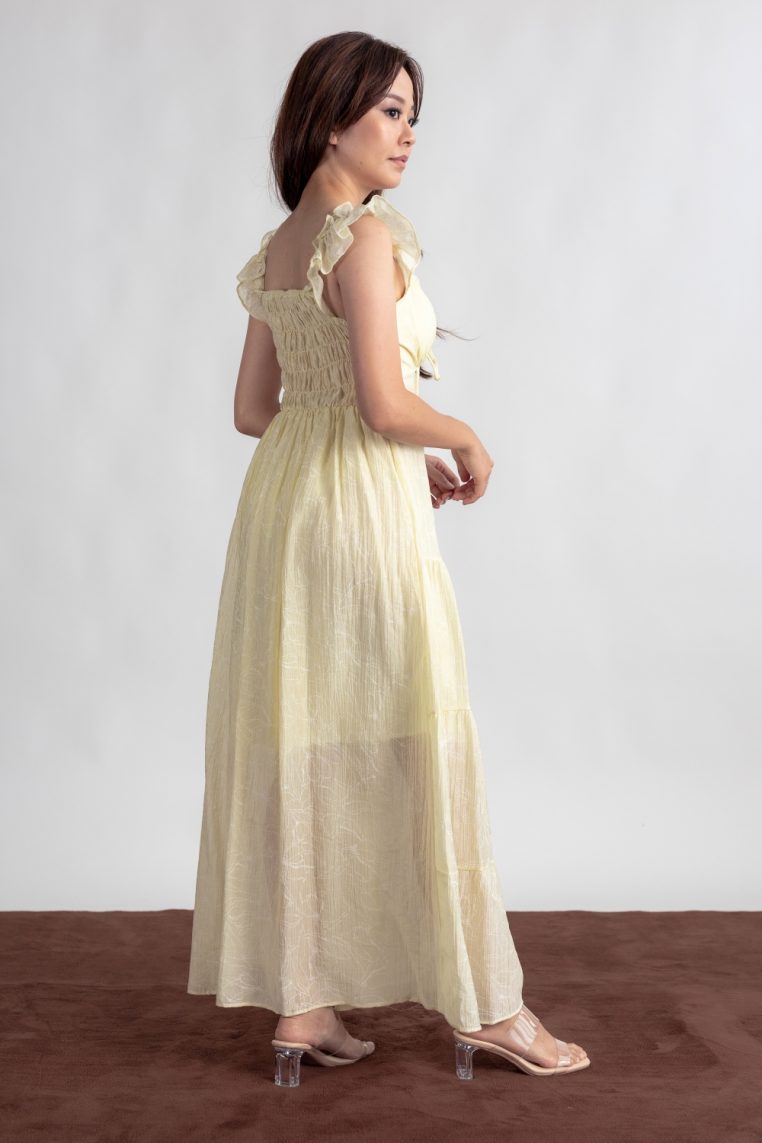 Floral Embossed Padded Maxi Dress - Yellow - Image 10