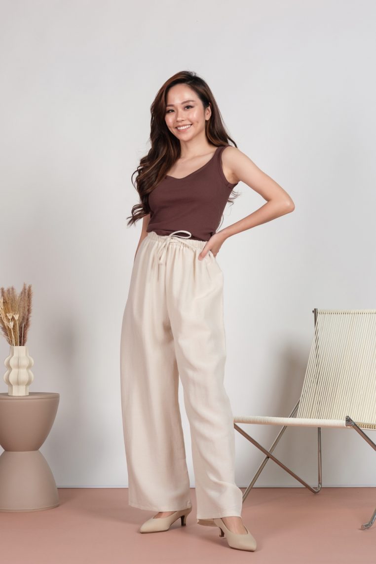 Linen Drawstring Pants - Beige