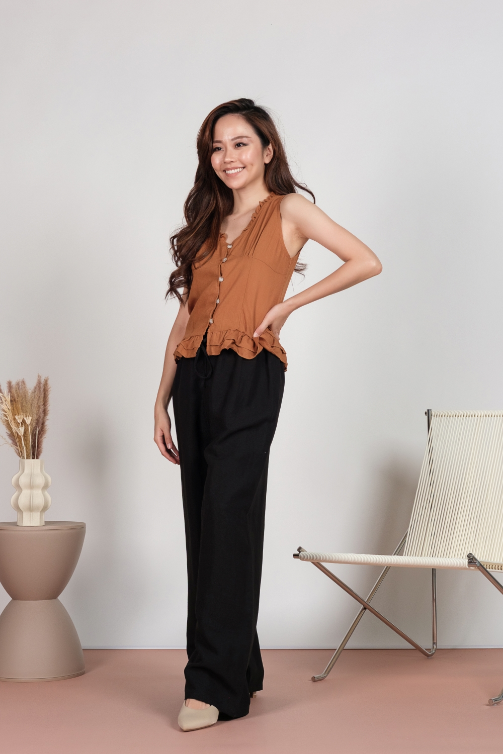 Linen Drawstring Pants - Black - Image 10