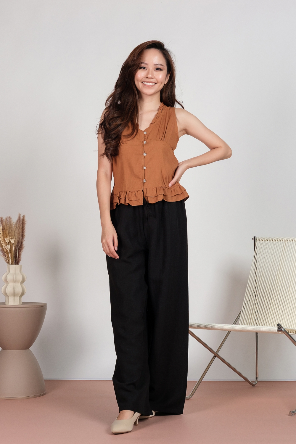 Linen Drawstring Pants - Black - Image 11