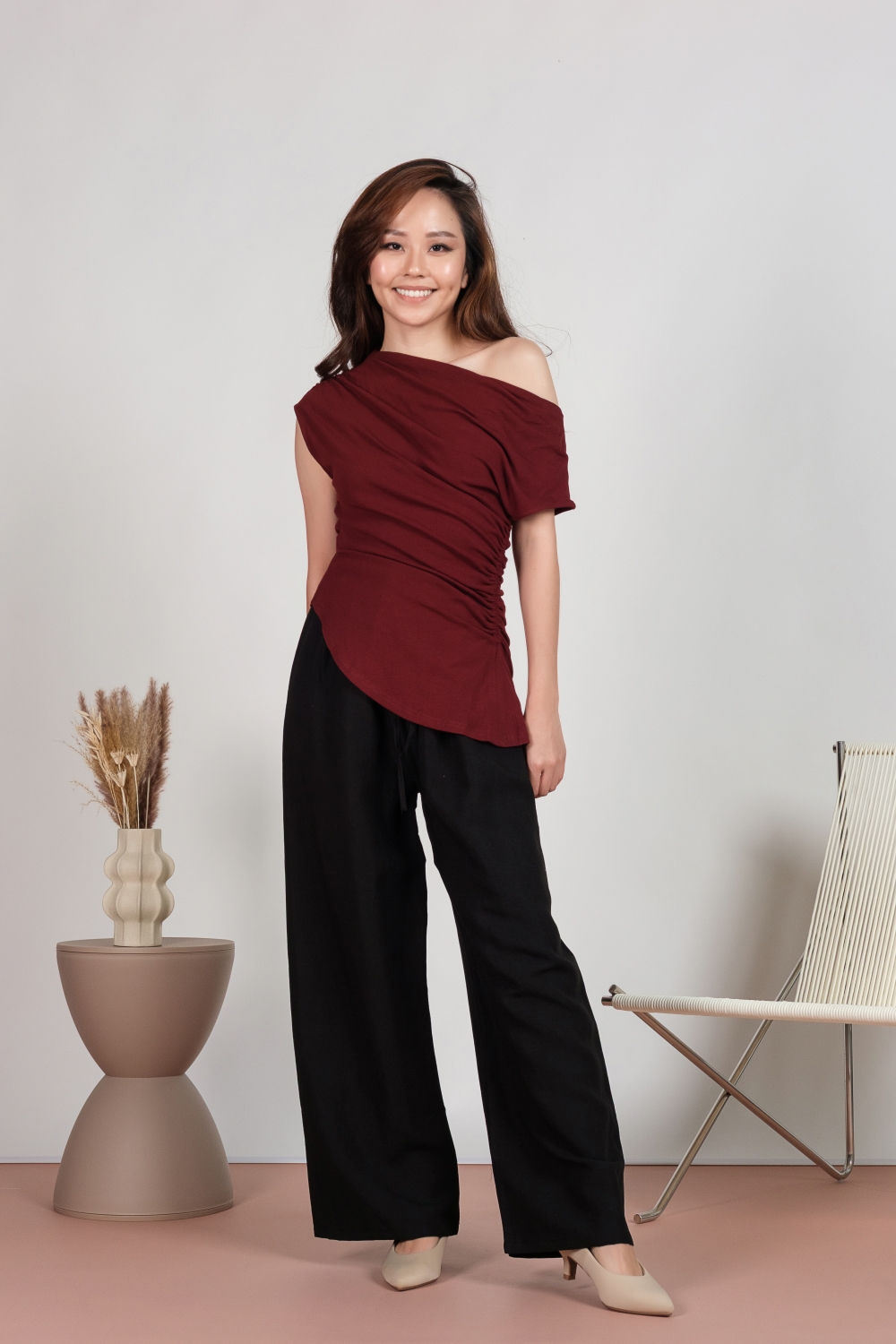 Linen Drawstring Pants - Black