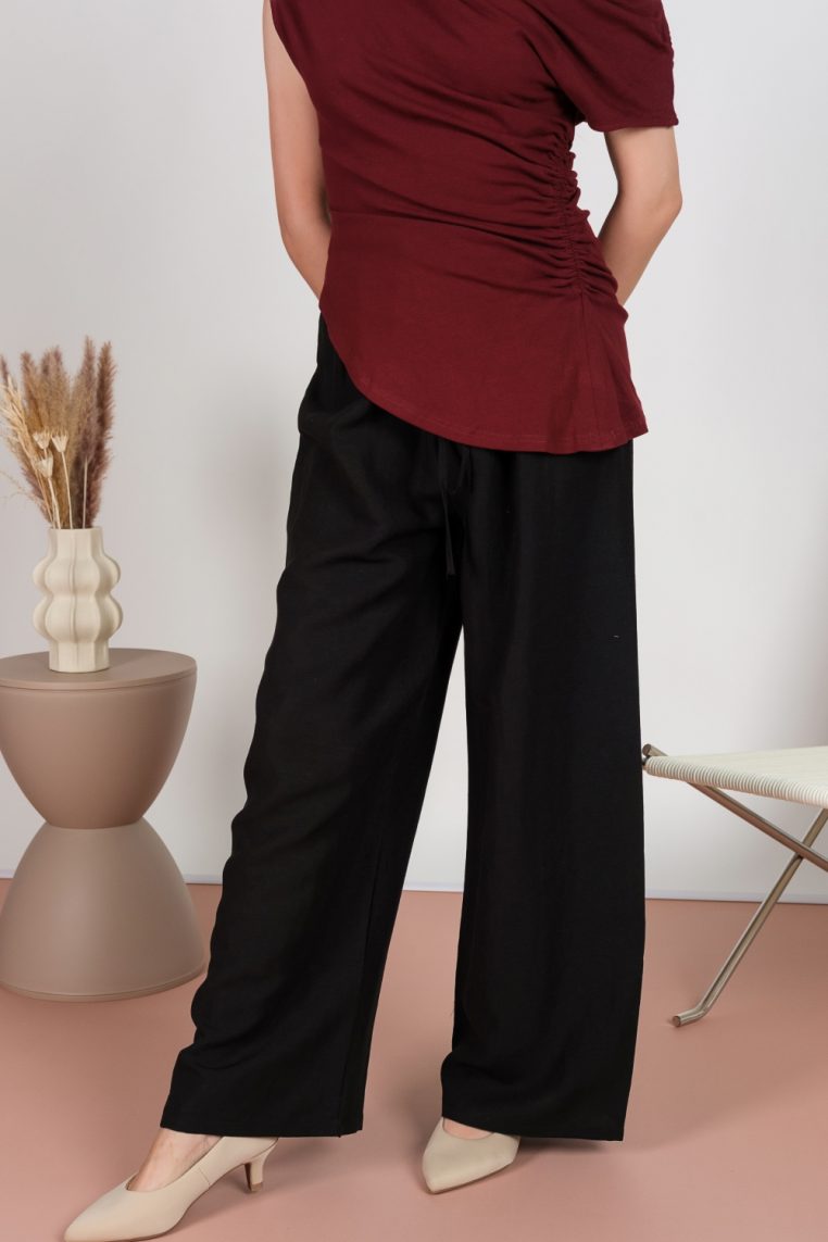 Alternative view of Linen Drawstring Pants - Black