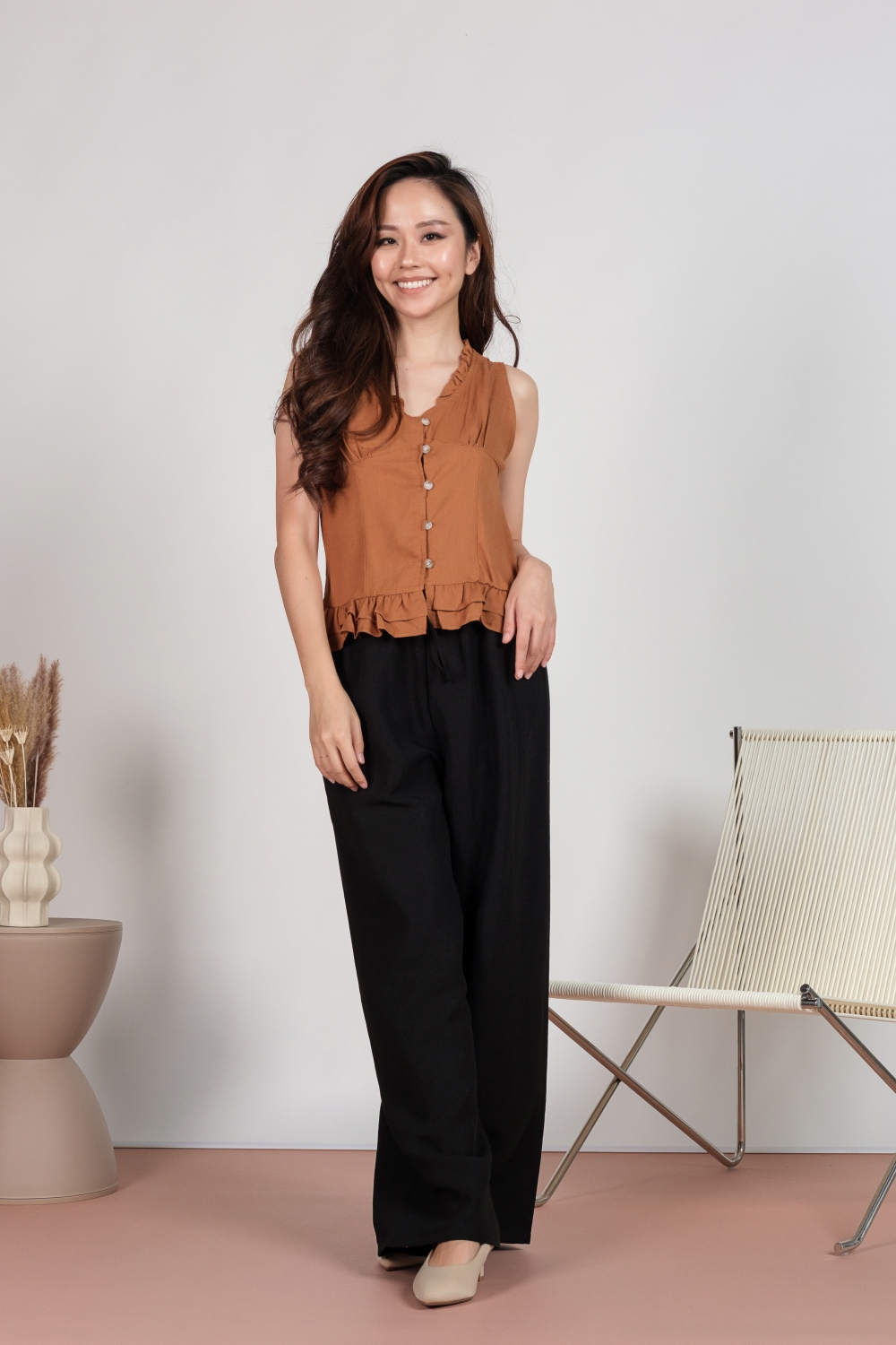Linen Drawstring Pants - Black - Image 8