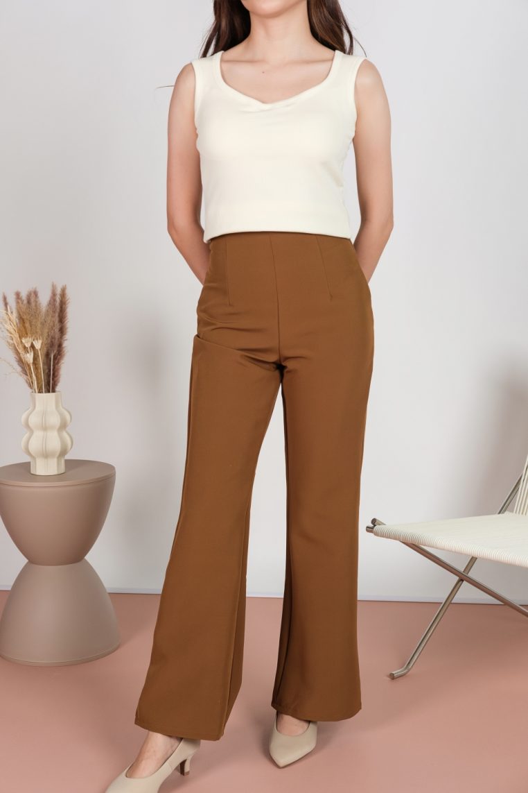 Alternative view of High Waist Flare Leg Tailored Pants - Brown