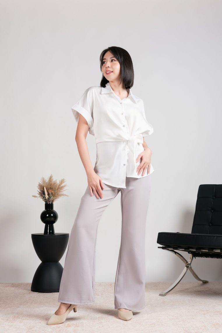 High Waist Flare Leg Tailored Pants - Grey - Image 4