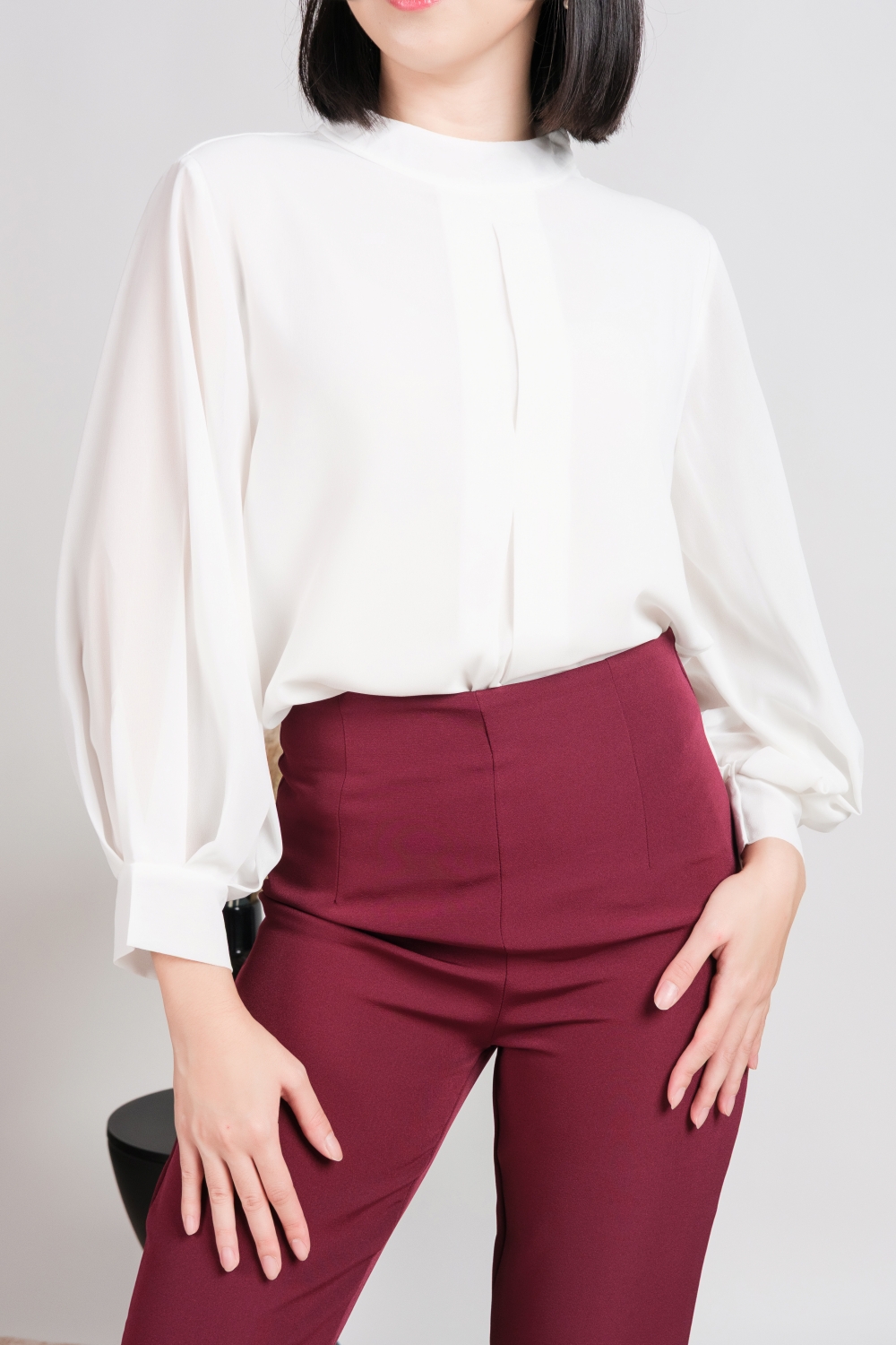 High Waist Flare Leg Tailored Pants - Maroon - Image 6