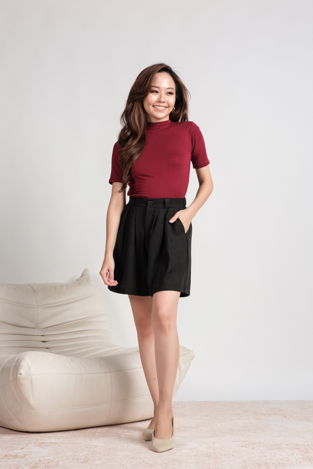 Linen Pleated Shorts - Black