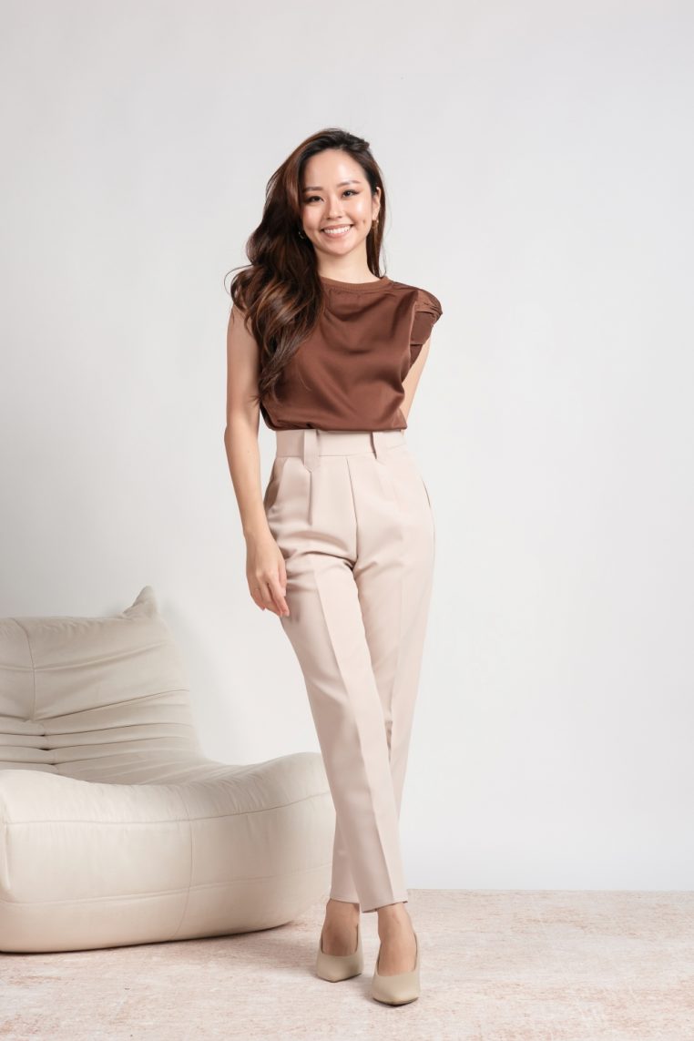 Wide Belt Loop Crop Pants - Beige