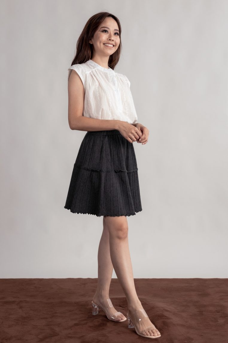 Ruffle Hem Knit Mini Skirt - Dark Grey