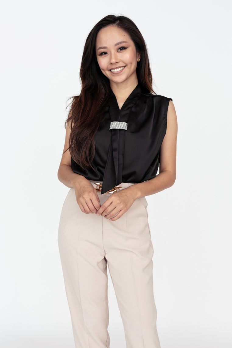 Sleeveless Diamante Tie Neck Satin Blouse - Black - Image 4