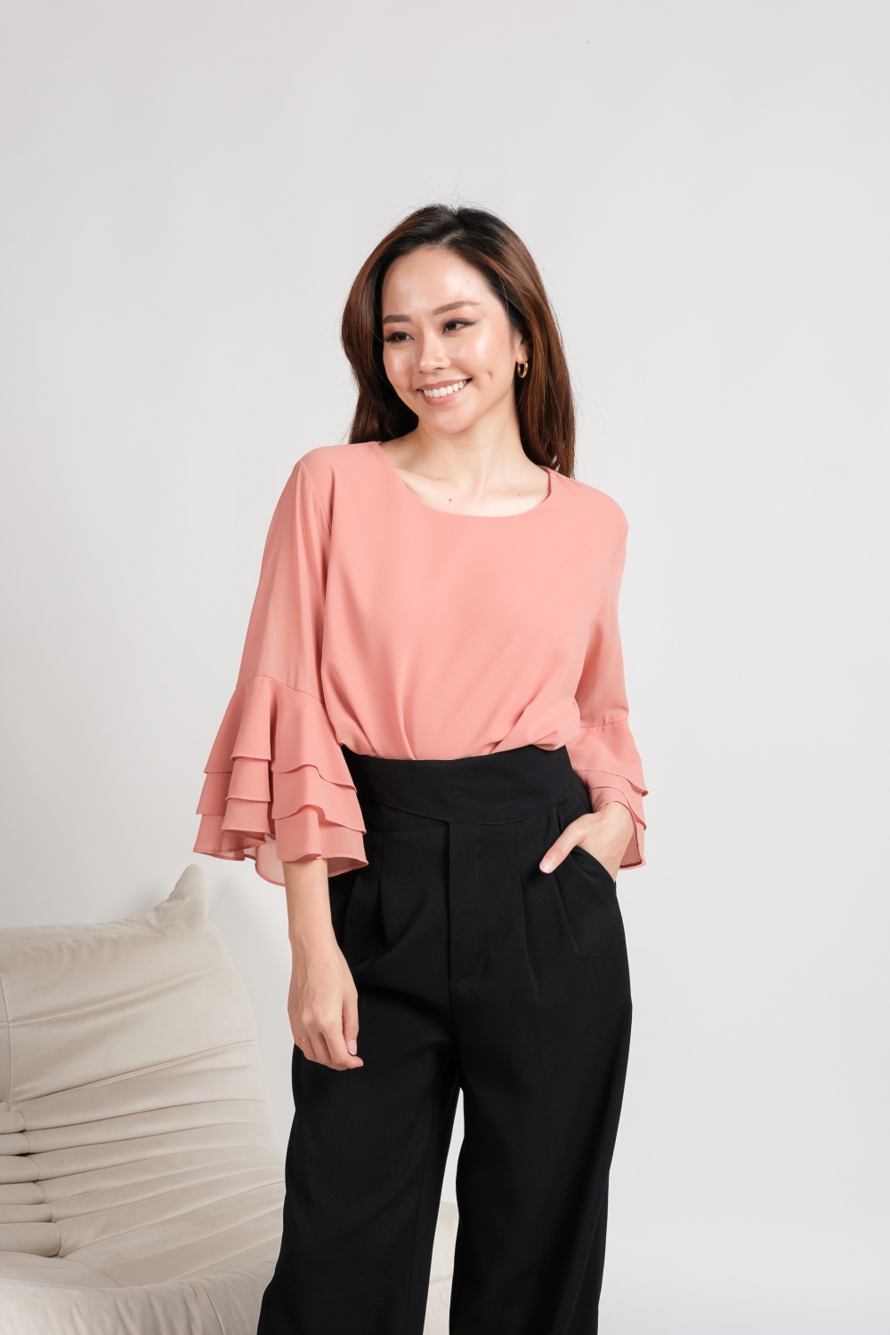 Tiered Sleeve Blouse - Peach