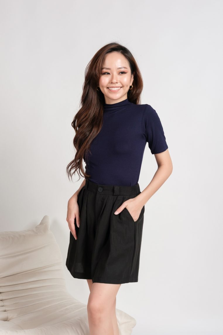 Basic High Neck Top - Navy Blue