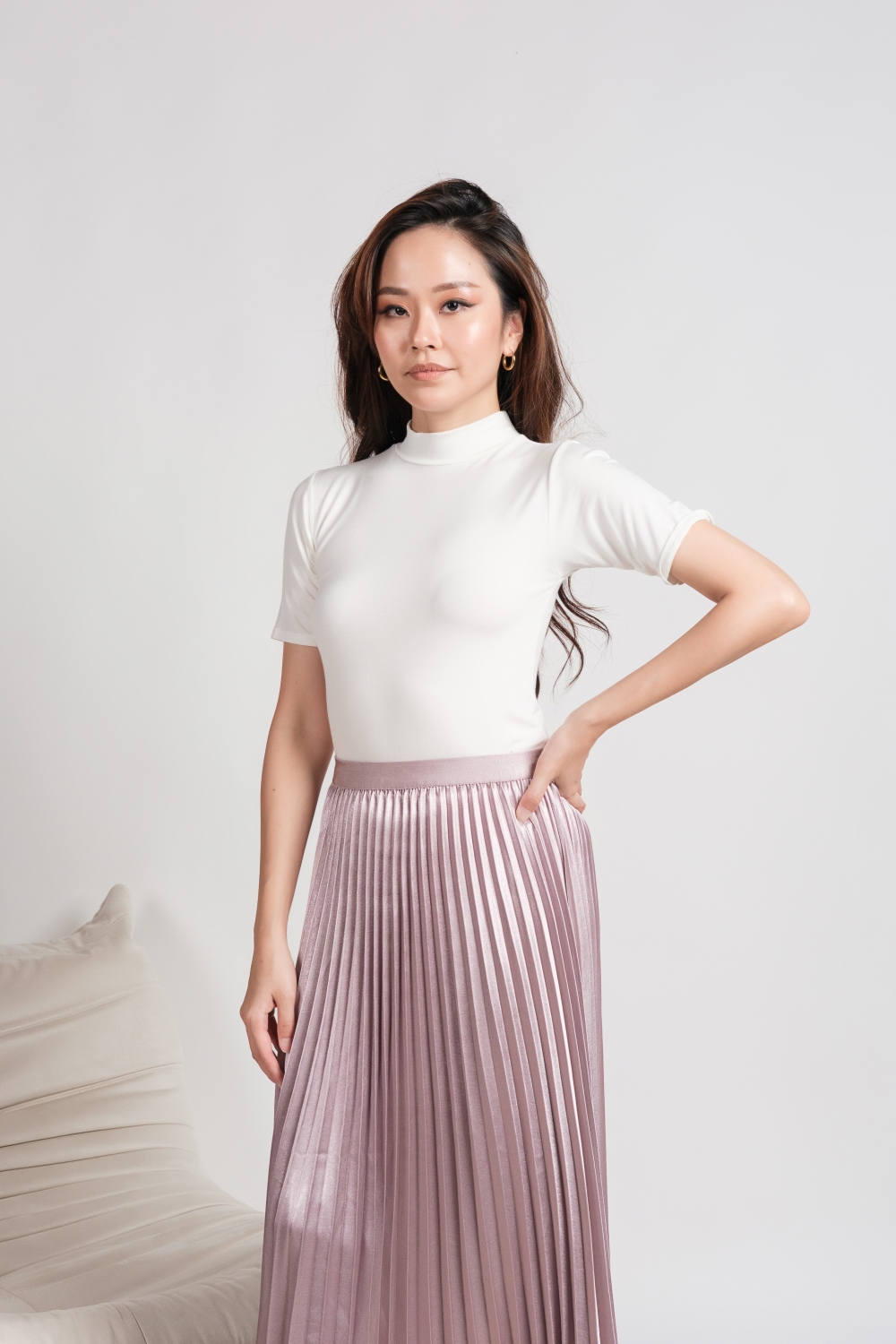 Basic High Neck Top - White - Image 3