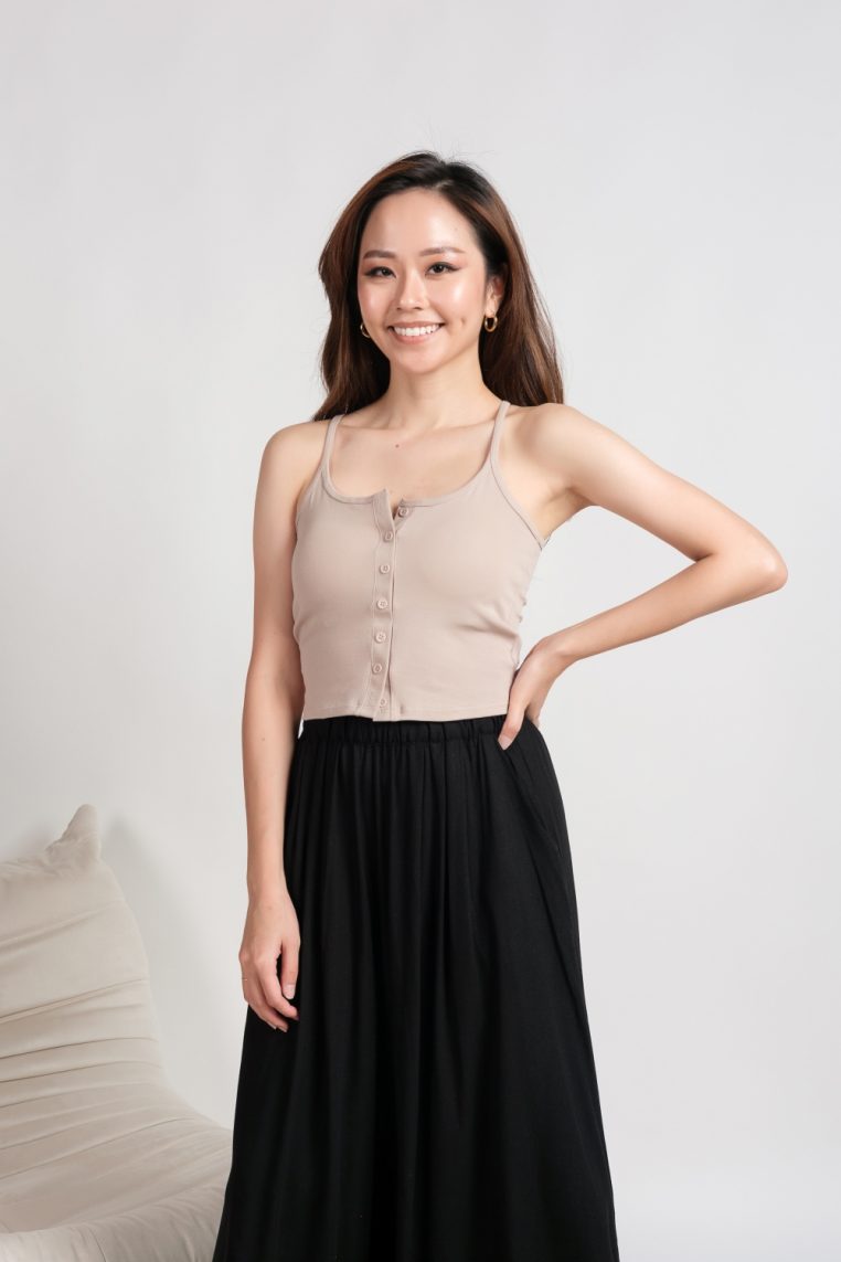 Button Front Padded Camisole - Khaki - Image 7
