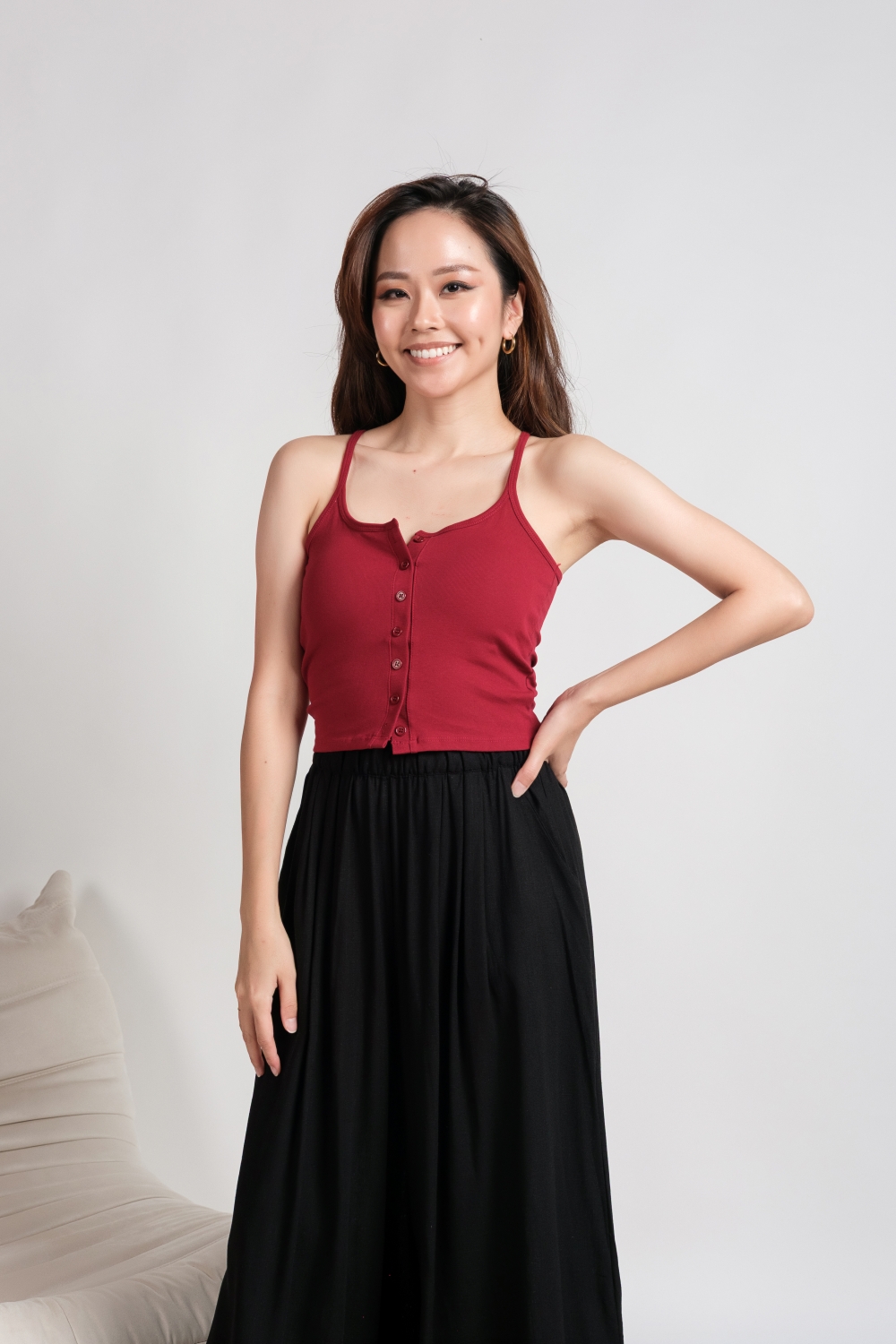 Button Front Padded Camisole - Maroon