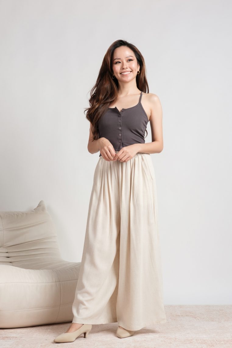 Button Front Padded Camisole - Stone Grey - Image 4