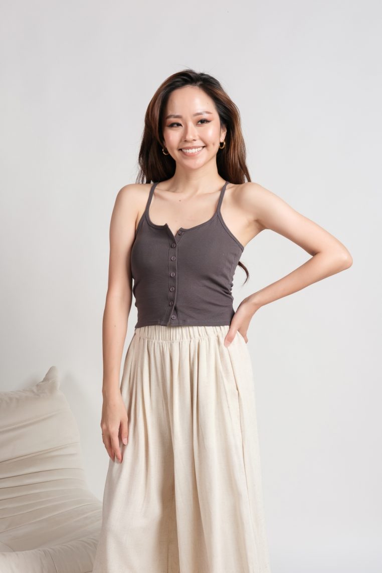 Button Front Padded Camisole - Stone Grey - Image 7