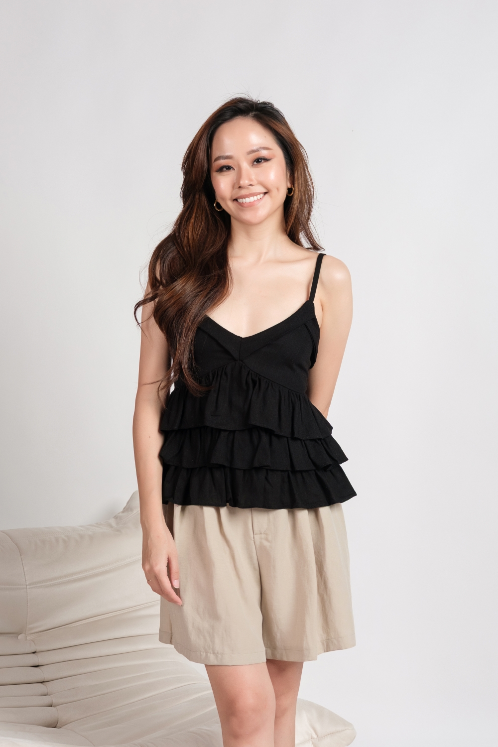 Tiered Ruffle Camisole Top - Black - Image 6