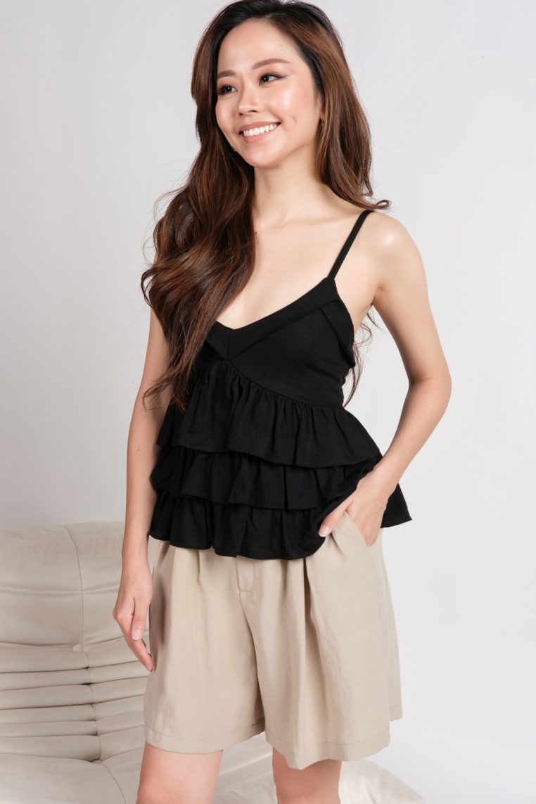Tiered Ruffle Camisole Top - Black - Image 8