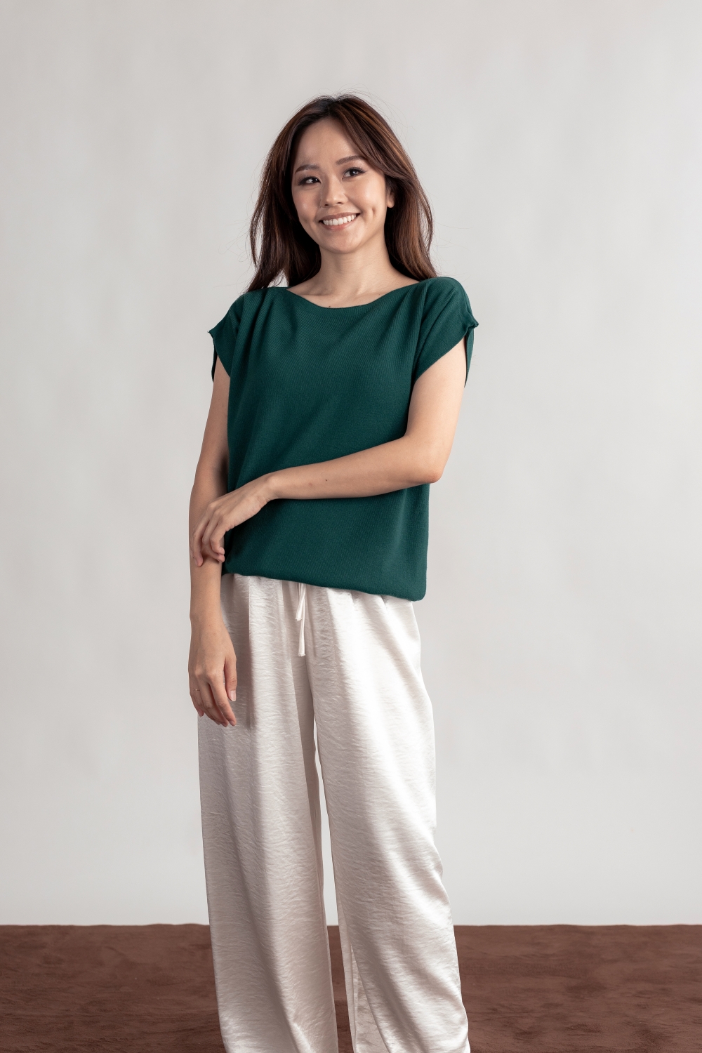 Relaxed Fit Batwing Knit Top - Forest Green - Image 3
