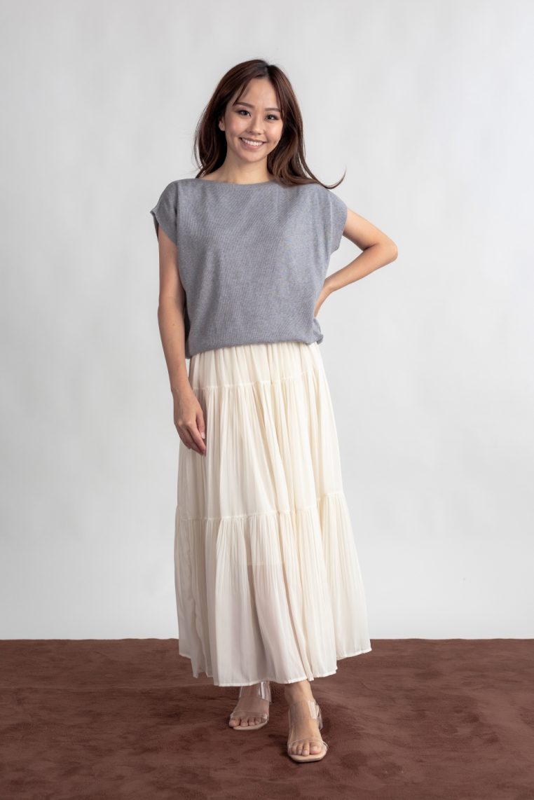 Relaxed Fit Batwing Knit Top - Grey
