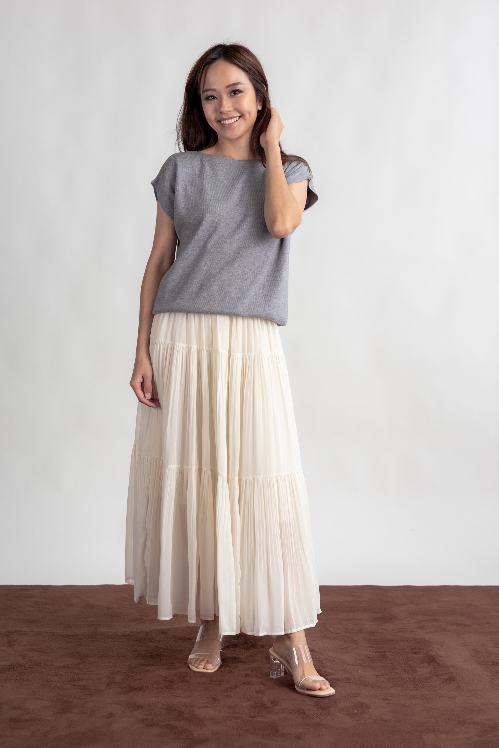 Relaxed Fit Batwing Knit Top - Grey - Image 2