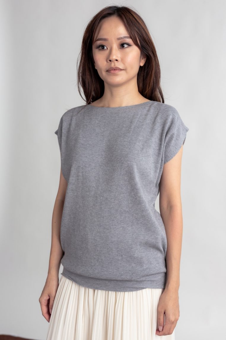 Relaxed Fit Batwing Knit Top - Grey - Image 4