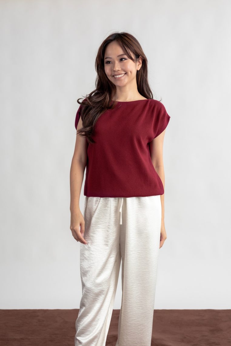 Alternative view of Relaxed Fit Batwing Knit Top - Maroon