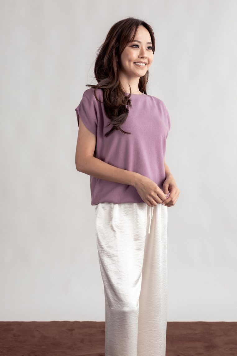 Relaxed Fit Batwing Knit Top - Mauve