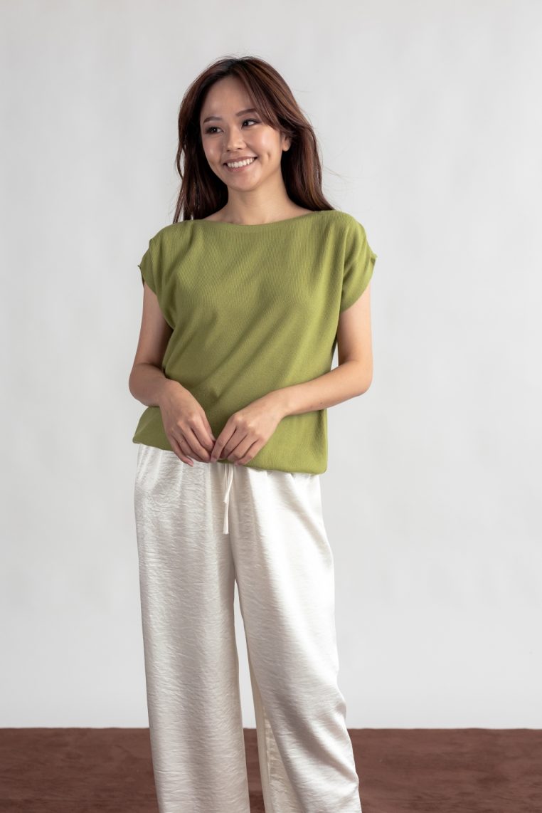 Relaxed Fit Batwing Knit Top - Sage
