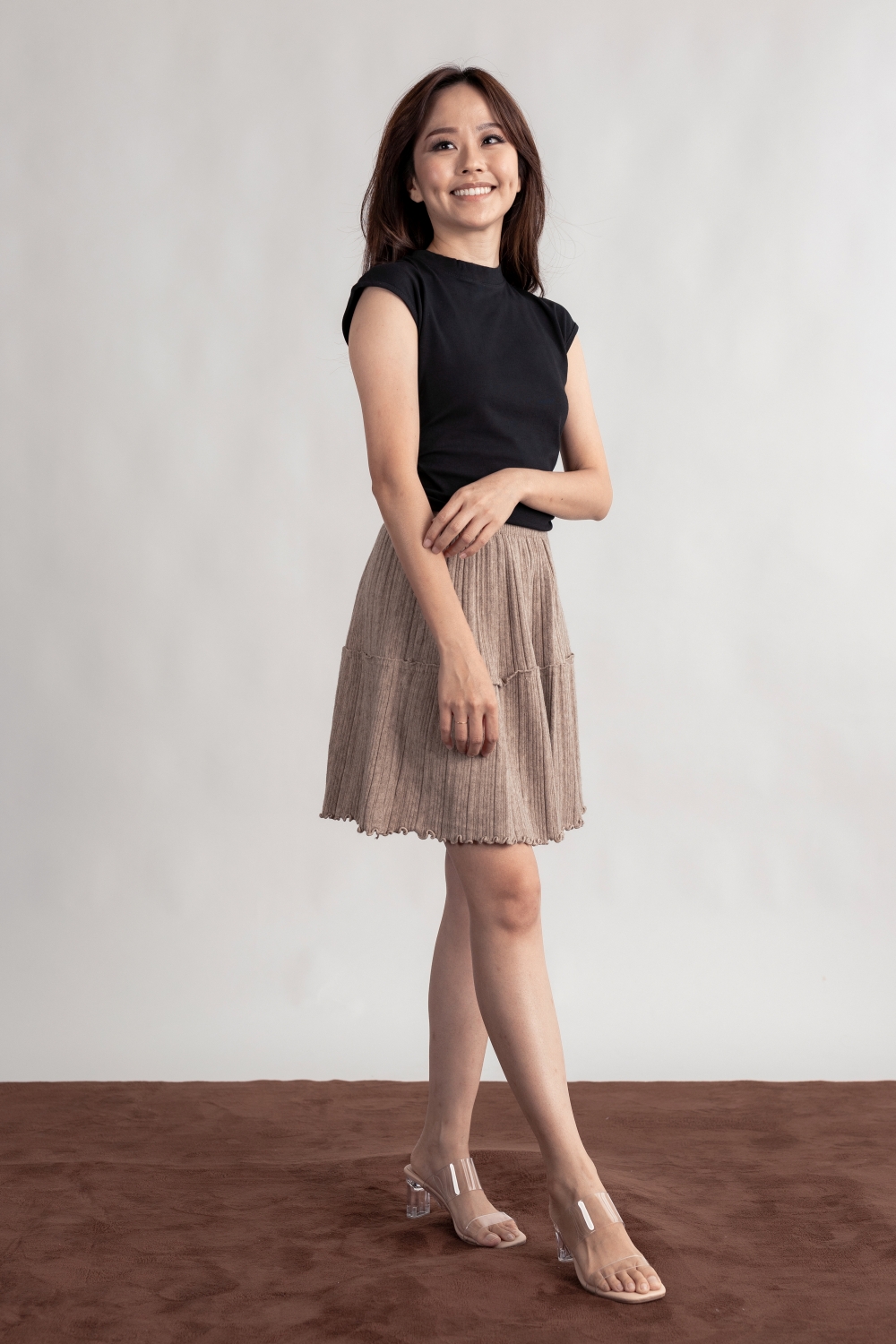 Ruched Cap Sleeve Tee - Black