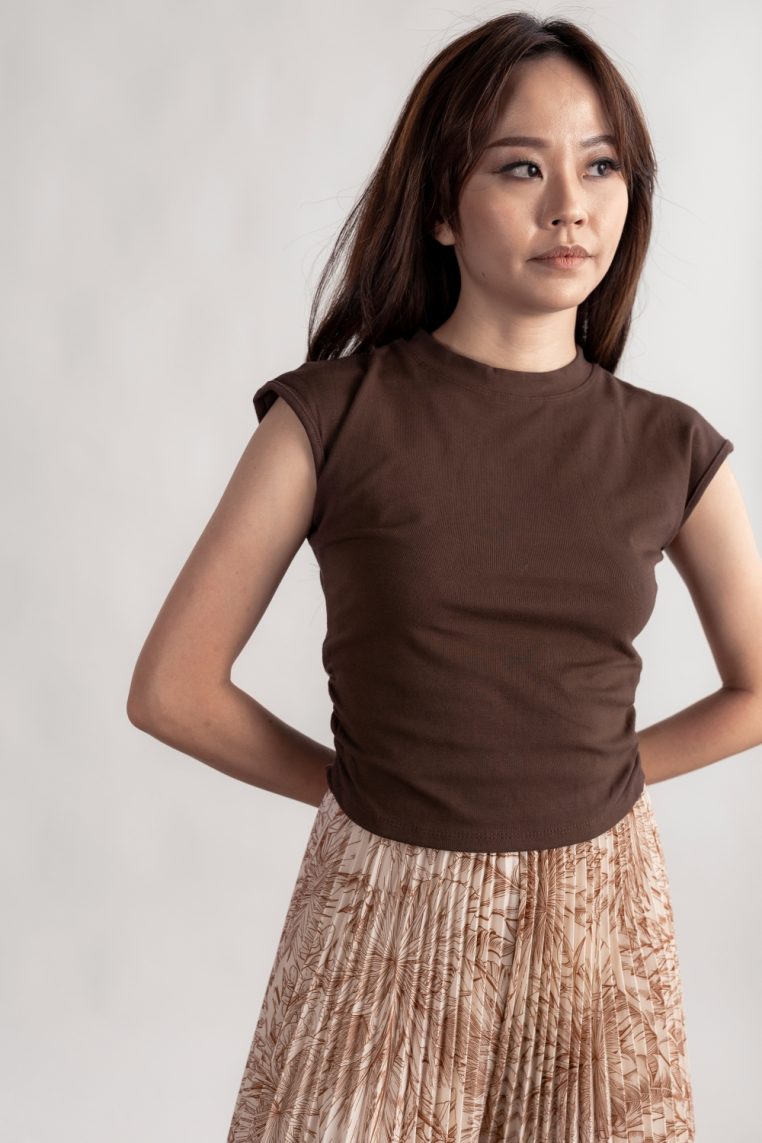 Alternative view of Ruched Cap Sleeve Tee - Brown
