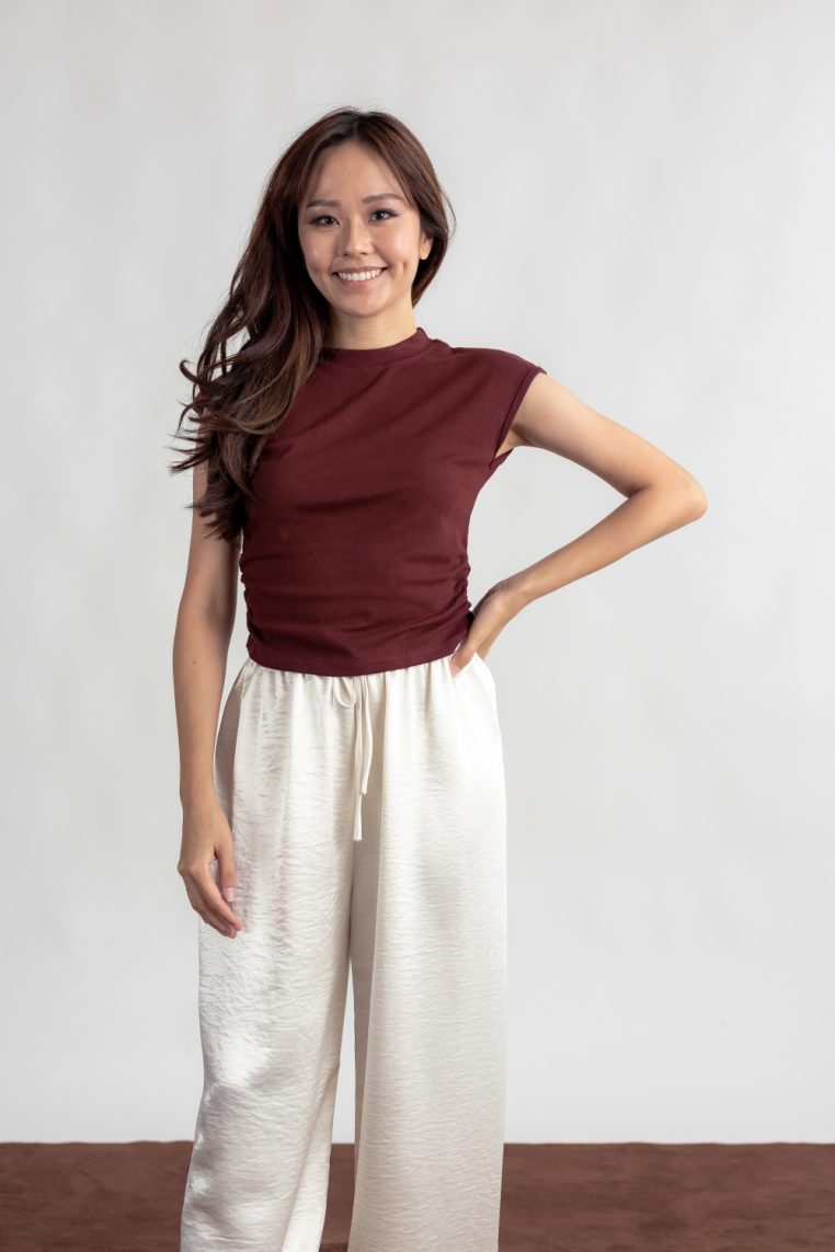 Alternative view of Ruched Cap Sleeve Tee - Burgundy