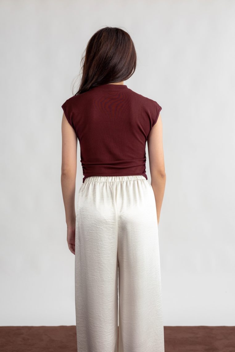 Ruched Cap Sleeve Tee - Burgundy - Image 7