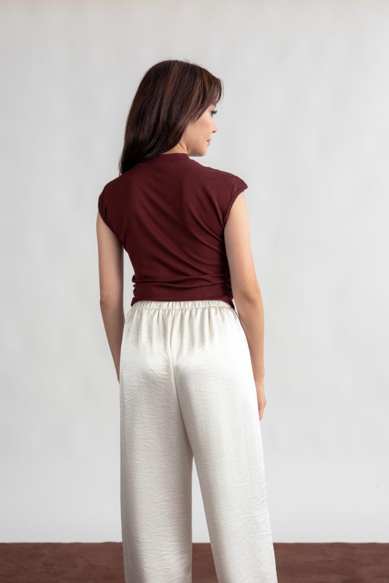 Ruched Cap Sleeve Tee - Burgundy - Image 8