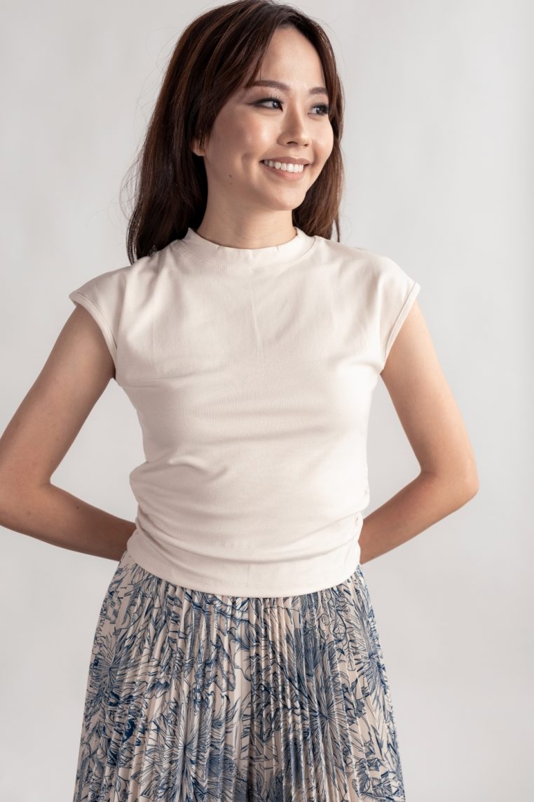 Alternative view of Ruched Cap Sleeve Tee - Cream