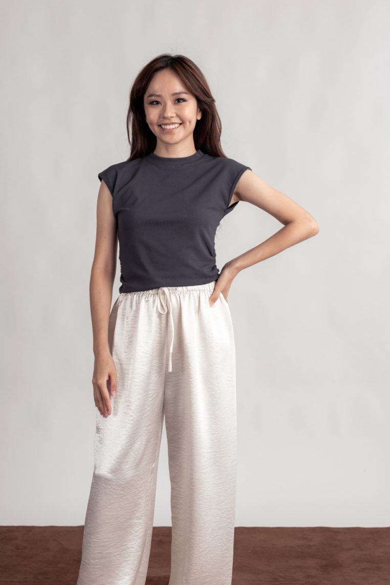 Ruched Cap Sleeve Tee - Slate