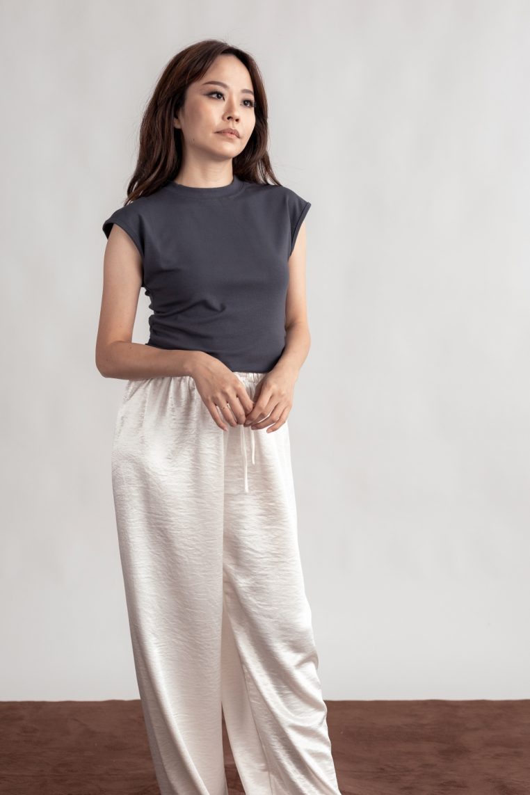 Ruched Cap Sleeve Tee - Slate - Image 2