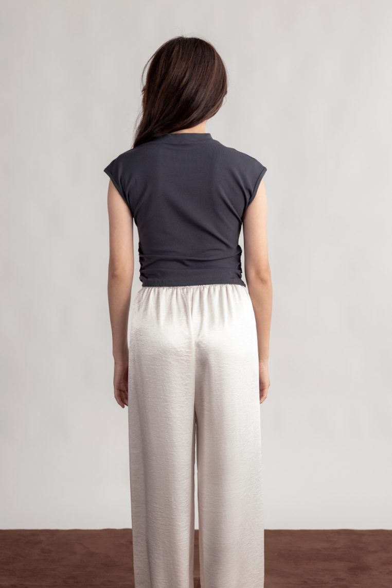 Ruched Cap Sleeve Tee - Slate - Image 5