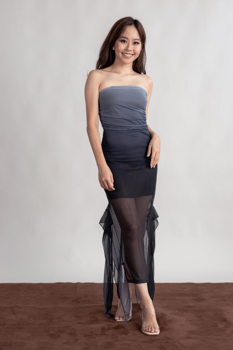 Ruched Ombre Tube Dress - Black