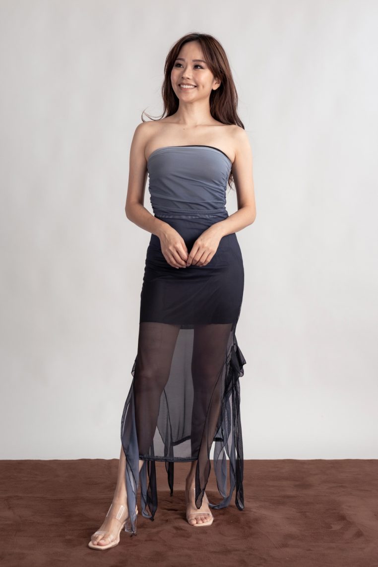 Ruched Ombre Tube Dress - Black - Image 7
