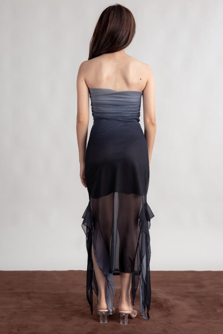 Ruched Ombre Tube Dress - Black - Image 10