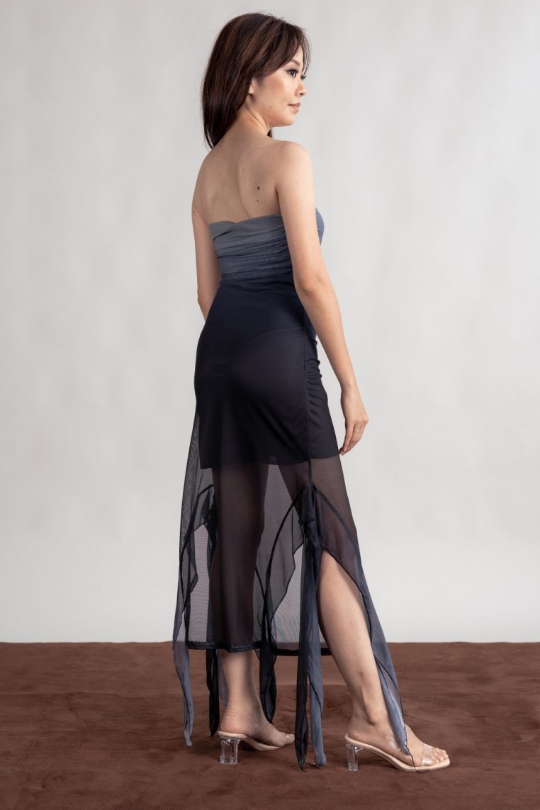 Ruched Ombre Tube Dress - Black - Image 11