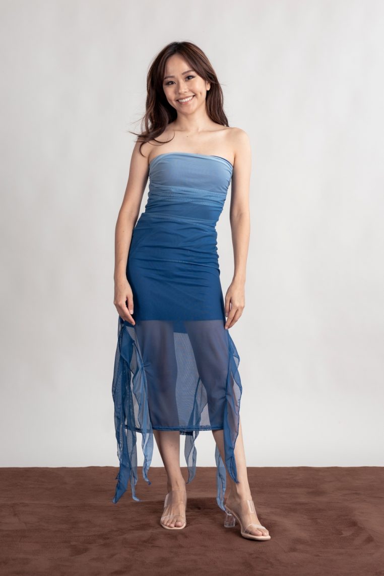 Ruched Ombre Tube Dress - Blue