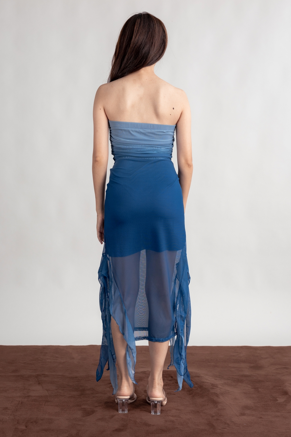 Ruched Ombre Tube Dress - Blue - Image 3