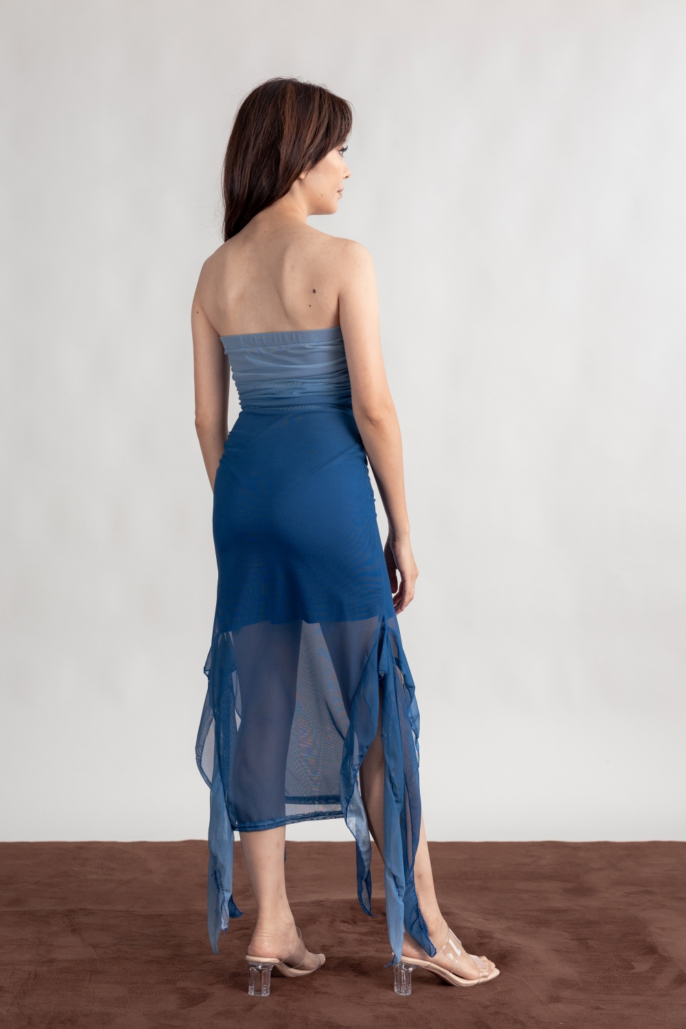 Ruched Ombre Tube Dress - Blue - Image 9