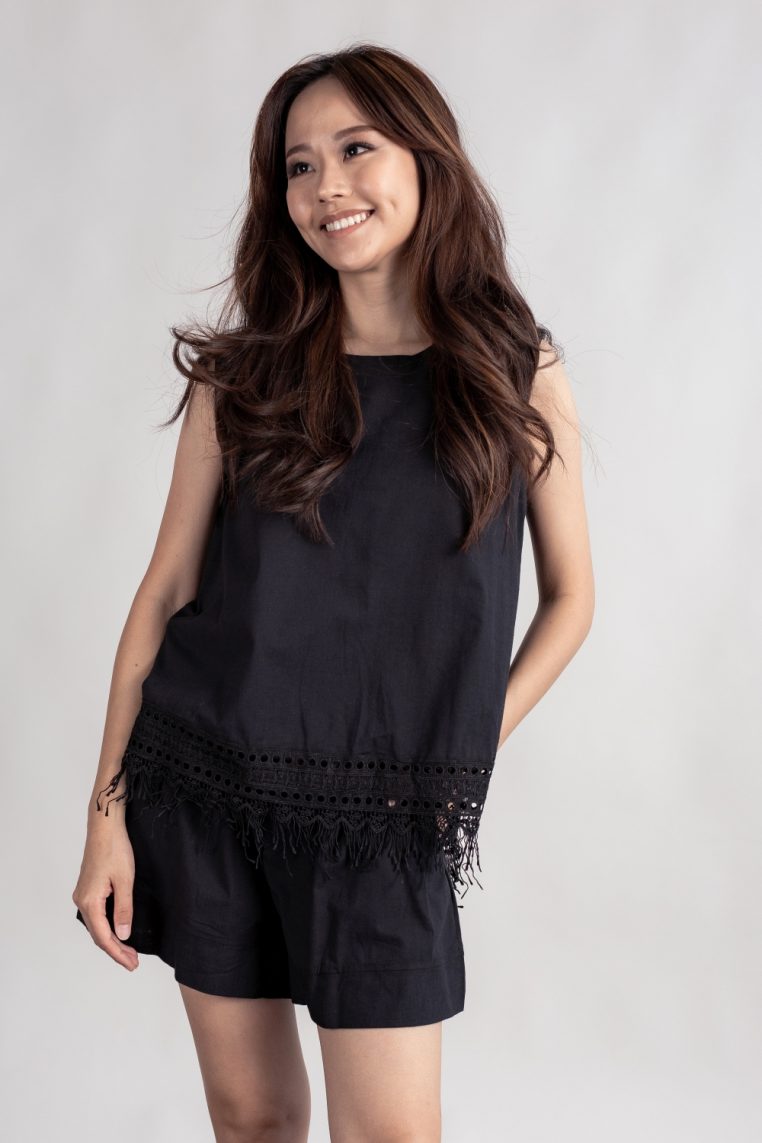 Crochet Trim Cotton Blouse and Shorts Co-ord Set - Black - Image 4