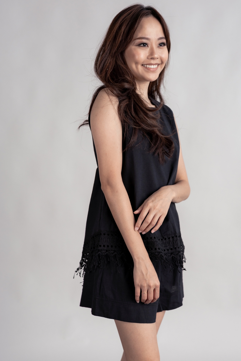 Crochet Trim Cotton Blouse and Shorts Co-ord Set - Black - Image 6