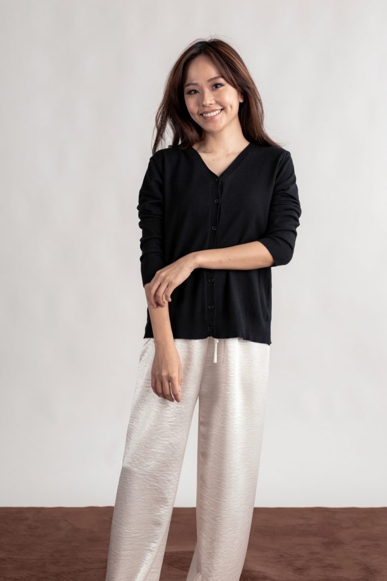Basic V Neck Cardigan - Black - Image 3